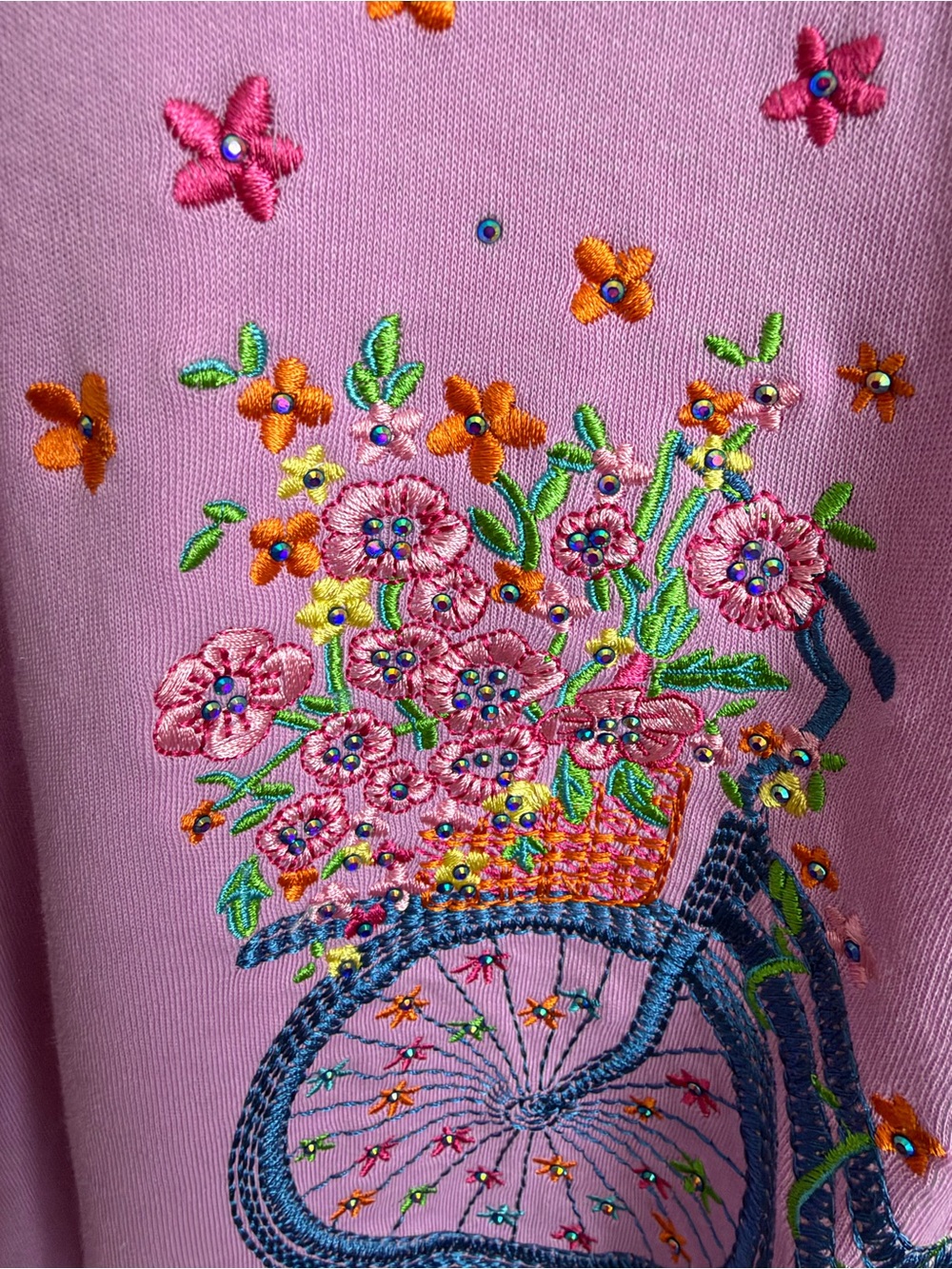 Quacker Factory Botanical Bicycle Embroidered Rhinestone Top XL Purple Whimsical - Picture 11 of 16